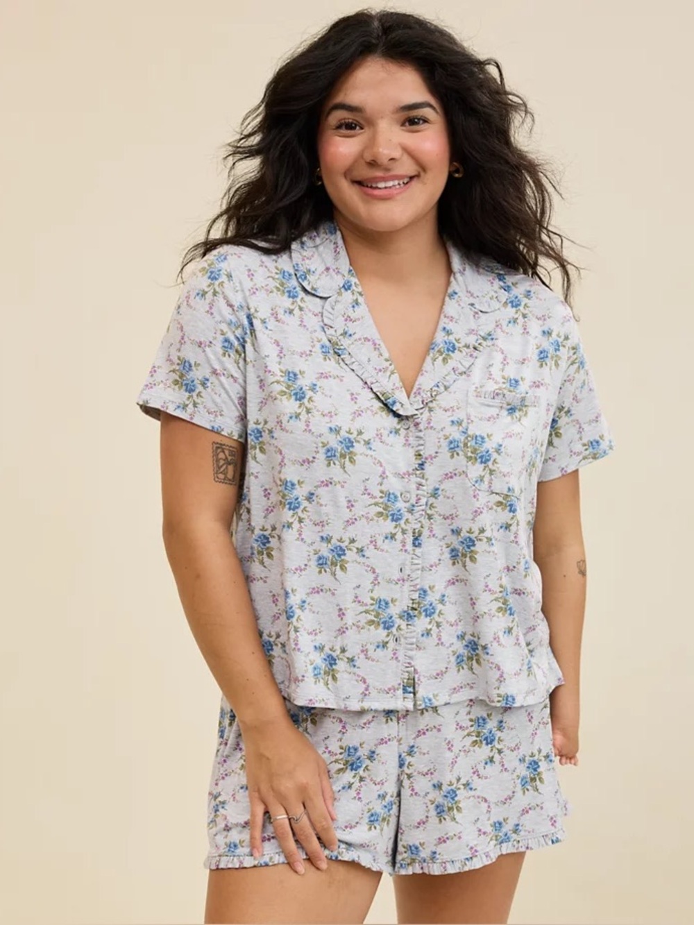 Aerie Real Soft Ruffle Pajama Shirt and Boxer Shorts